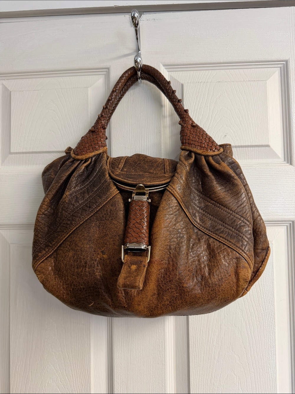 Fendi Vintage Distressed Leather Hobo Bag